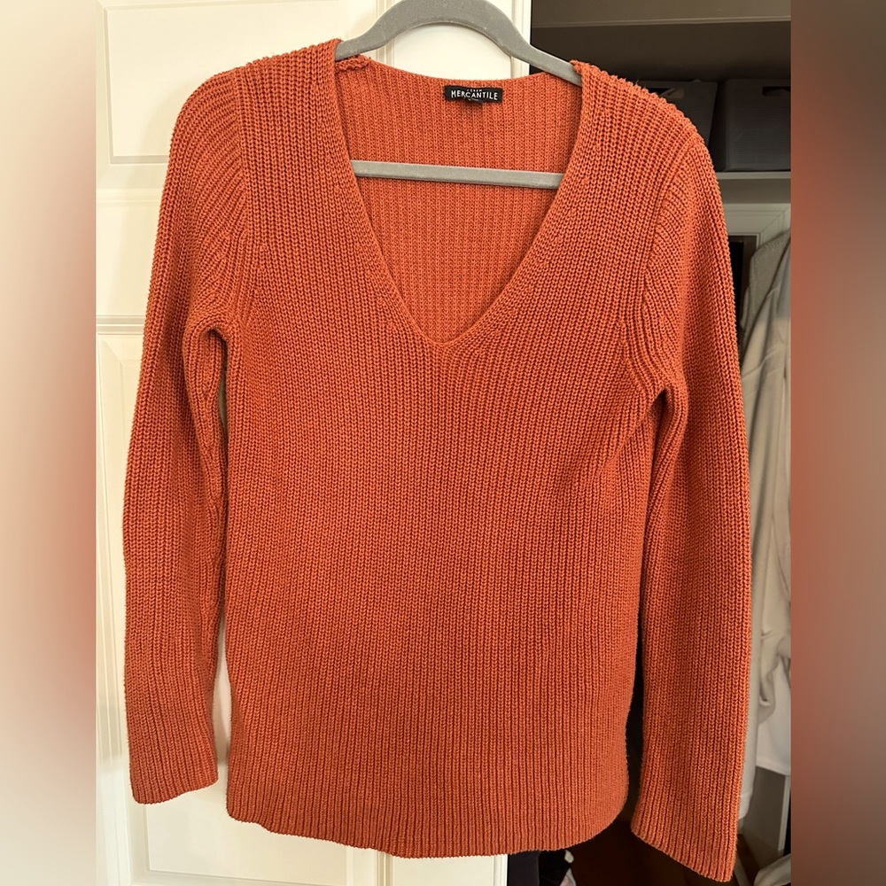 Jcrew dark orange oversized v neck sweater size xs